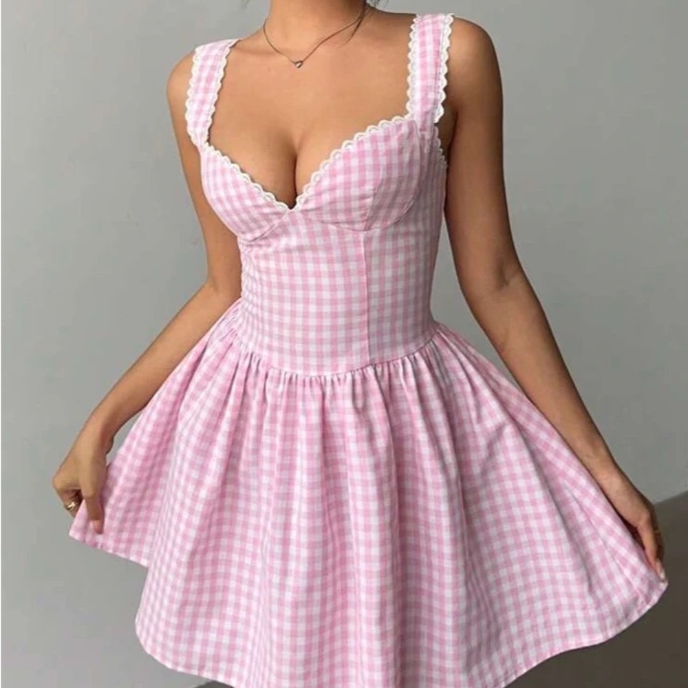 Pink Gingham Sleeveless Dress